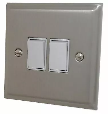 G&H DSN2W Deco Plate Satin Nickel 2 Gang 1 Or 2 Way Rocker Light Switch • £16.75