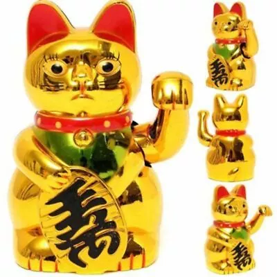 Chinese Lucky Cat Wealth Waving Hand Fortune Welcome Cat Craft Desktop Stand AU • $17.39