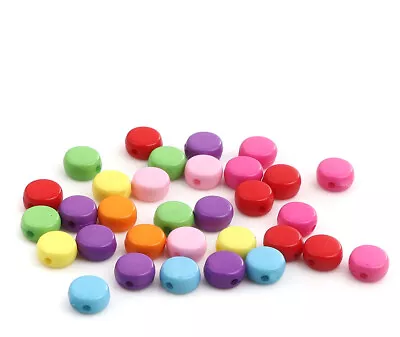 125 Round Flat Beads 7mm Acrylic Plastic Random Matte Multicolor Mix  USA 1014 • $2.50