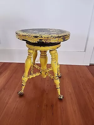 Antique Wood Piano Stool With Metal Claw Feet And Glass. • $175