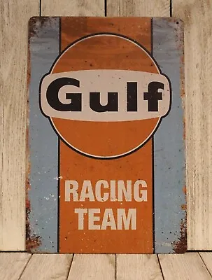 Gulf Racing Team Tin Metal Sign Gas Station Motor Oil Mechanic Garage Rustic • $10.97