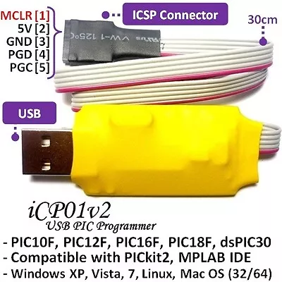 ICP01v2 USB Microchip ICSP PIC Programmer PIC10121618FdsPIC30 @ PICkit2 SW • $18.90