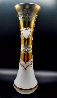 Bohemain Moser Vase Art Glass 24 KT Gold High Enamel Hand Painted 12  Tall • $285