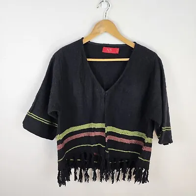 Tigerlily Jacket Womens Medium Black Woven Cotton Boho Gypsy Tassel  • $15.96