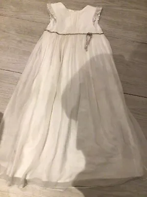 Designer White Flower Girl Maxi Dress With Silver Bow. Marie Chantal Bridesmaid • £30