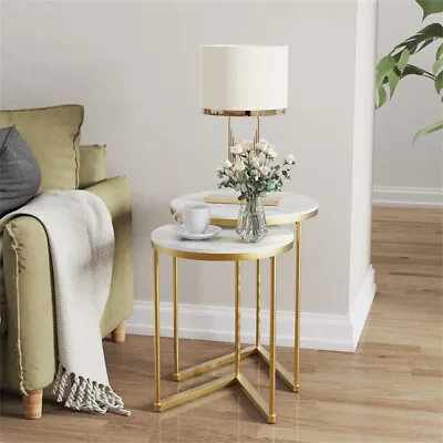 Nesting Round Side Set Of 2 Stacking Accent End Table For Living Room Bedroom • $79.96