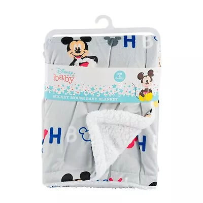 Disney Cudlie Baby Boy Mickey Mouse MNK/Sherpa Blanket With Oh Boy Print • $17.77