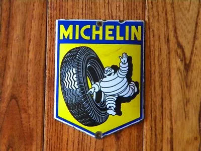 VINTAGE MICHELIN PORCELAIN SIGN ~5-3/4  X 4-1/4  TRUCK TIRES RACING OIL GARAGE • $55