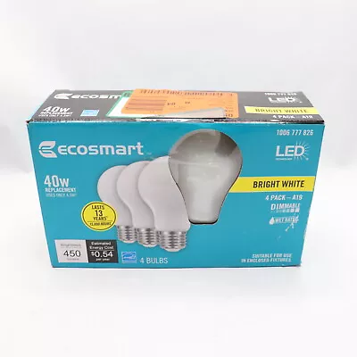 (4-Pk) EcoSmart LED Light Bulb Dimmable Frosted Filament Glass 40W 100677782 • $5.49