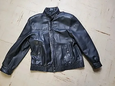 Vintage Cooper Leather Jacket Large Black Mens Biker Full Zip Snap Distressed  • $88.87