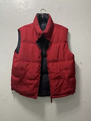 Vintage Tommy Hilfiger Men's L Red & Navy Blue Bubble Down Vest Reversible • $69.99