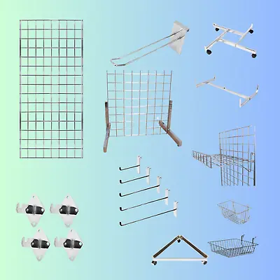 Grid Mesh Wall Mesh Display Panels Chrome Accessories Hooks Basket Retail • £6.99