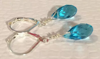 Faceted Apatite Blue Quartz Briolette Sterling Silver Plated Leverback Earrings • $14.95