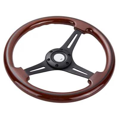 14'' Matte Black Wooden Steering Wheel 2'' Deep 3 Spoke Walnut Wood Grain 6 Bolt • $63.86