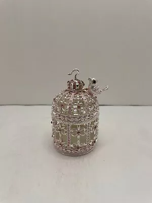 Pink Bird Cage Hand Painted Bejeweled Round Hinged Trinket Jewelry Box • $15