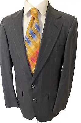 Vintage Jos. A. Bank Gray Striped Plaid Wool Sport Coat Blazer Jacket Sz 40L • $34.99