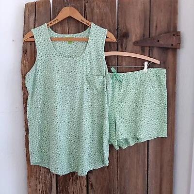 Vera Bradley Green Pajama Set Tank Top Shorts Womens Large Cotton Blend • $19.99