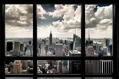 New York Window 24x36 Poster Nyc View Wall Art Manhattan City Skyscrapers Skies! • $17.99