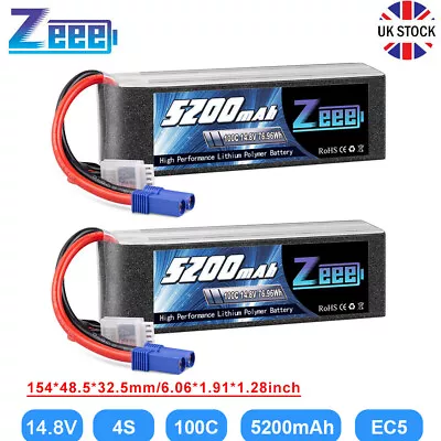 2X Zeee 4S Lipo Battery EC5 100C 14.8V 5200mAh For RC Car Truck Quadcopter Boat • £95.99