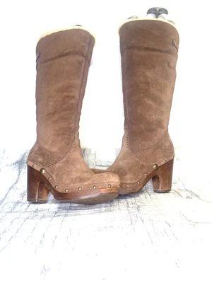 £35 • Buy UGG AUSTRALIA PRE-LOVED LILLIAN SUEDE TALL CLOG BROWN BOOTS UK5/5.5 Ref B12