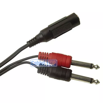 2m MONO Y SPLITTER 6.35mm Female Socket To 2 X Male 1/4  Audio Guitar Amp Cable • £4.35