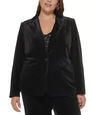 Calvin Klein Velvet Blazer Jacket Women's Plus Size 22W Black One-Button Evening • $68.88