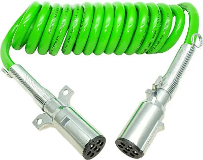 7-Way ABS 15 ' Green Coil Trailer Electric Cable Power Cord 12  Lead EL27715 • $48.99