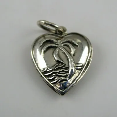 Sterling Silver PALM TREE Heart Charm FOR BRACELET Necklace Pendant VINTAGE New • $14