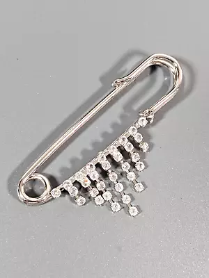 Vintage Silver Tone Rhinestone Fringe Safety Pin Kilt Brooch • $6.99