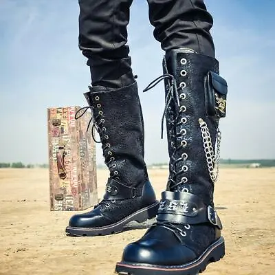 Punk Mens Military Metal Decor Motorcycle Gothic Shoes Outwear Buckle Boots Sz • $51.27