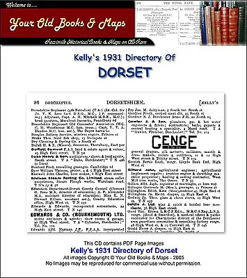Kelly's Directory Of Dorset 1931 CDROM • £6.99