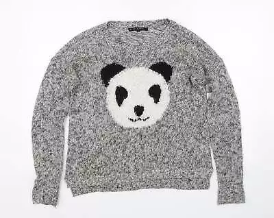 Heart & Soul Womens Grey Crew Neck Acrylic Pullover Jumper Size 10 - Panda • £5