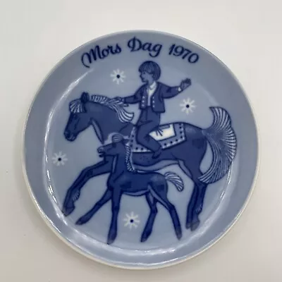 Vintage Mors Dag 1970 5” Decorator Plate Blue/White Ceramic Horse Theme • $9.99