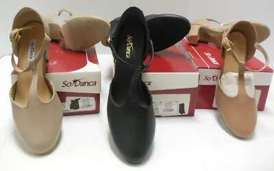 SoDanca Character Shoes Suede Sole 2.5 Heel CH-57 $99 RUN SMALL T-straps CONNIE • $74.99