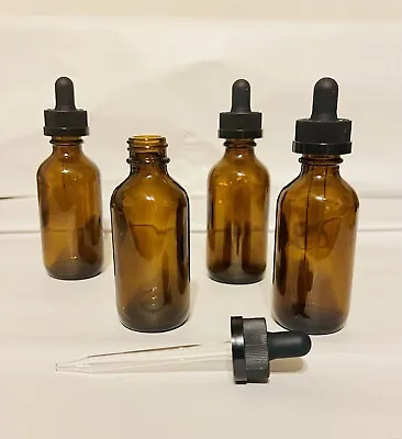 4 Ounce Brown Amber Glass Bottle With Dropper Lid / 4 Pack - New - Fast Shipping • $12.99
