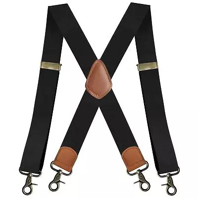 Vintage Suspenders Men Heavy Duty 4 Snap Hooks For Belt Adjustable X Back New • $12.45