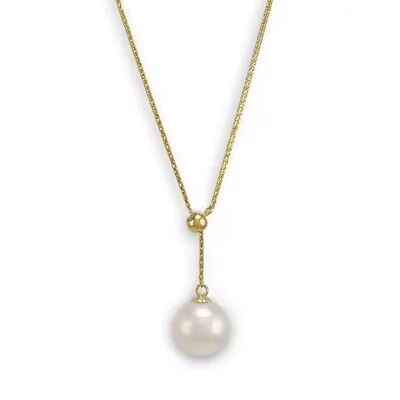 18K Pure Gold Chopin Chain Natural Freshwater Pearl Pendant Necklace For Women • $349