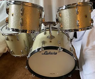 1966 Ludwig 4 Piece Silver Sparkle Drum Kit ~ Hollywood Model W/ Dual Rack Toms • $1400