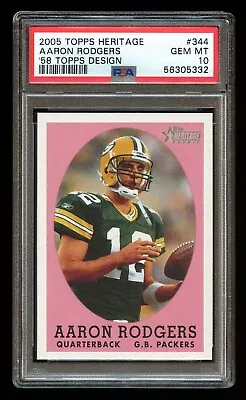 2005 Topps Heritage AARON RODGERS Rookie Card RC #344 '58 DESIGN PSA 10 GEM MINT • $698.20