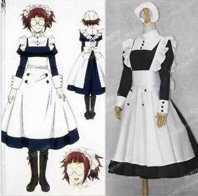 Black Butler Mey Rin Maid Cosplay Costume Outfit Dress+Bonnet Custom Made • $46.88