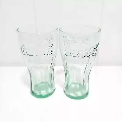 2 X Coca Cola Traditional Glasses 20oz Brand New Green Tint Home Bar Collectable • £12.99