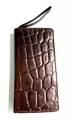 MULBERRY Women's Genuine Leather Crocodile Print Zip Wallet Wristlet - Brown • $50