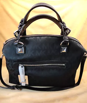 NEW Michael Kors CALISTA Signature Lg Satchel Bag Black - Silver Tone Hardware • $249.99