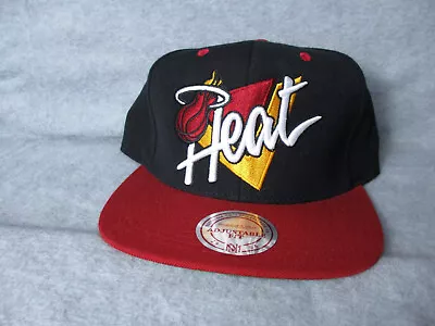 Miami Heat Hat Cap Snaback Adult Black Red 100% Wool Mitchell Ness Script Logo • $23.99