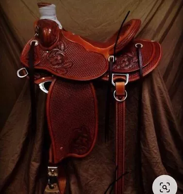  Leather Western Wade Saddle Tooled Carved Horse Tack Saddle Set . • $404.99