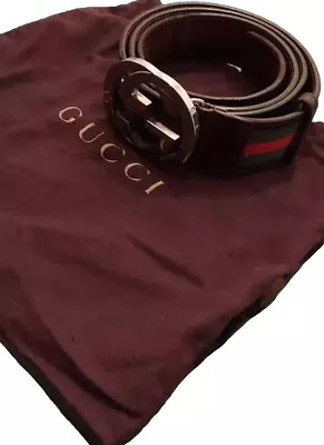 Authentic Gucci Web Green/Red Canvas Silver Interlocking G Buckle Belt • $250