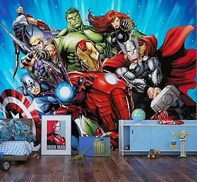 Kids Bedroom Marvel Avengers Wallpaper Photo Wall Mural Giant Size + Adhesive • $111.86