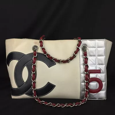 CHANEL No.5 Chocolate Bar CC Canvas Chain Shoulder Tote Bag Multicolor/3Y0159 • £95.28