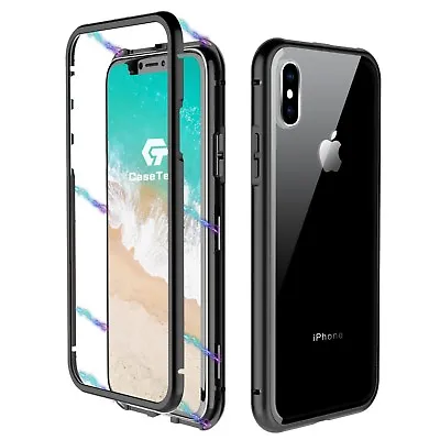 For Apple IPhone XS X Case Luxury Magnetic Metal Frame Tempered Glass Back Cover • $12.89