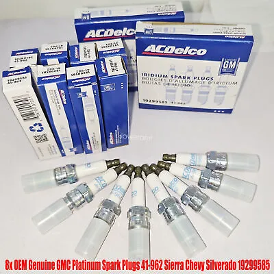 8x OEM GMC Platinum Spark Plugs 41-962 Sierra Chevy Silverado 19299585 Authentic • $22.88